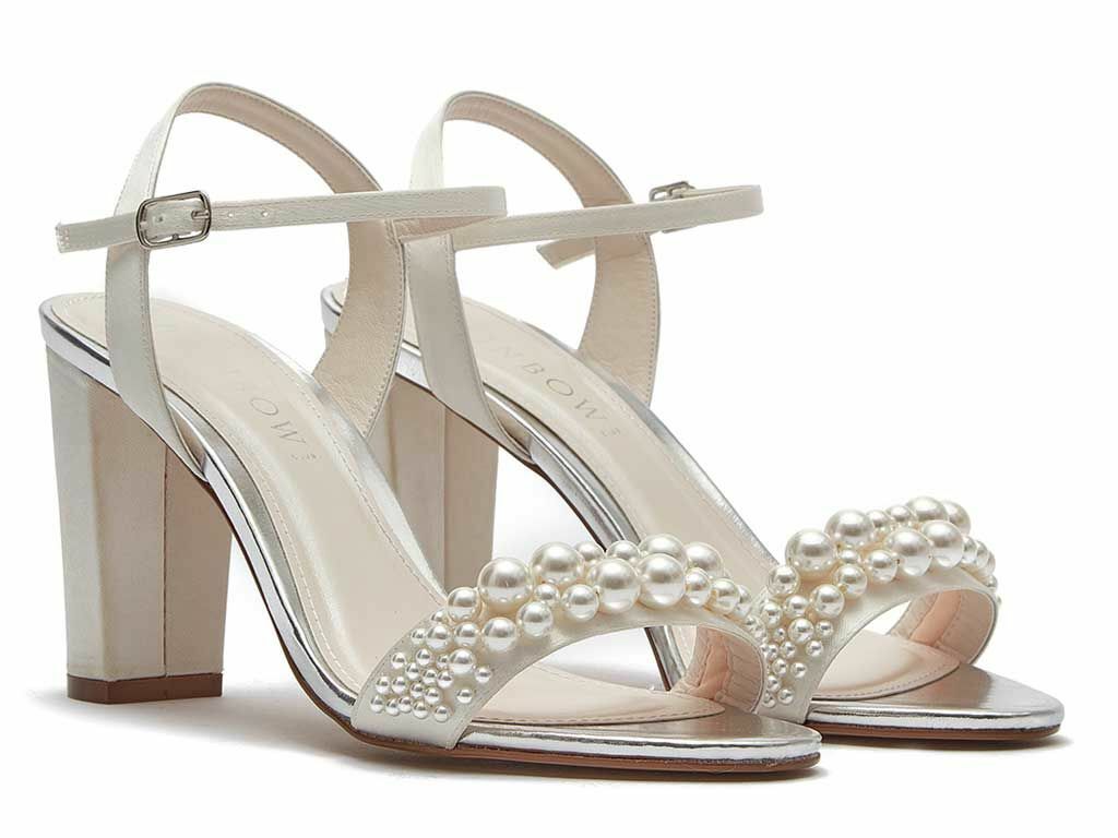 Clara Ivory Satin Pearl Block Heel Bridal Sandals1