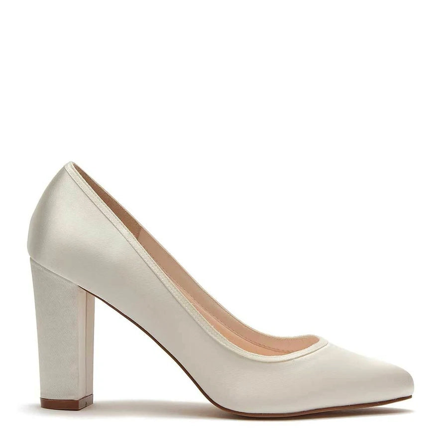 Ivory satin block heel hotsell