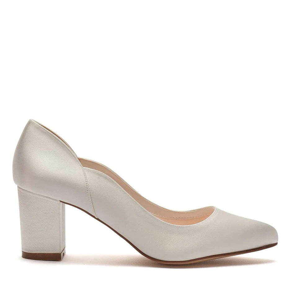 Ivory satin block heel shoes online