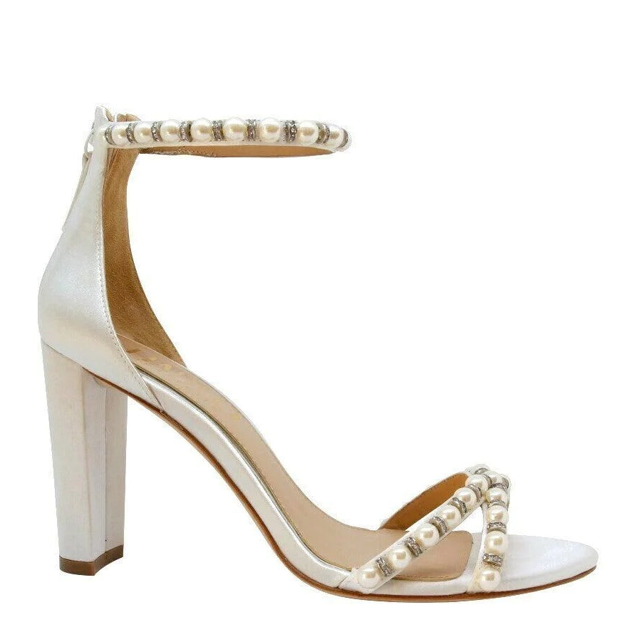 Alexandra Soft White Pearl Block Heel Wedding Shoes