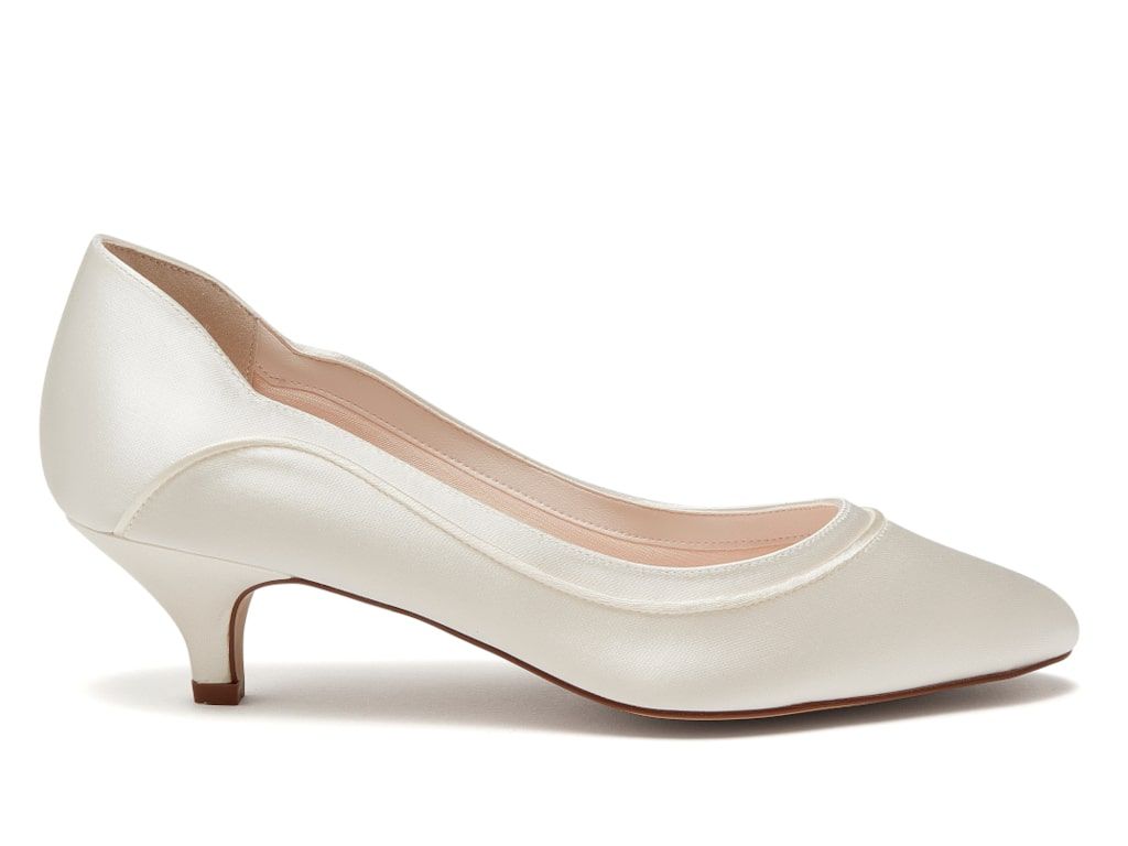 Hollie Ivory Satin Low Heel Wedding Shoes - Main Image