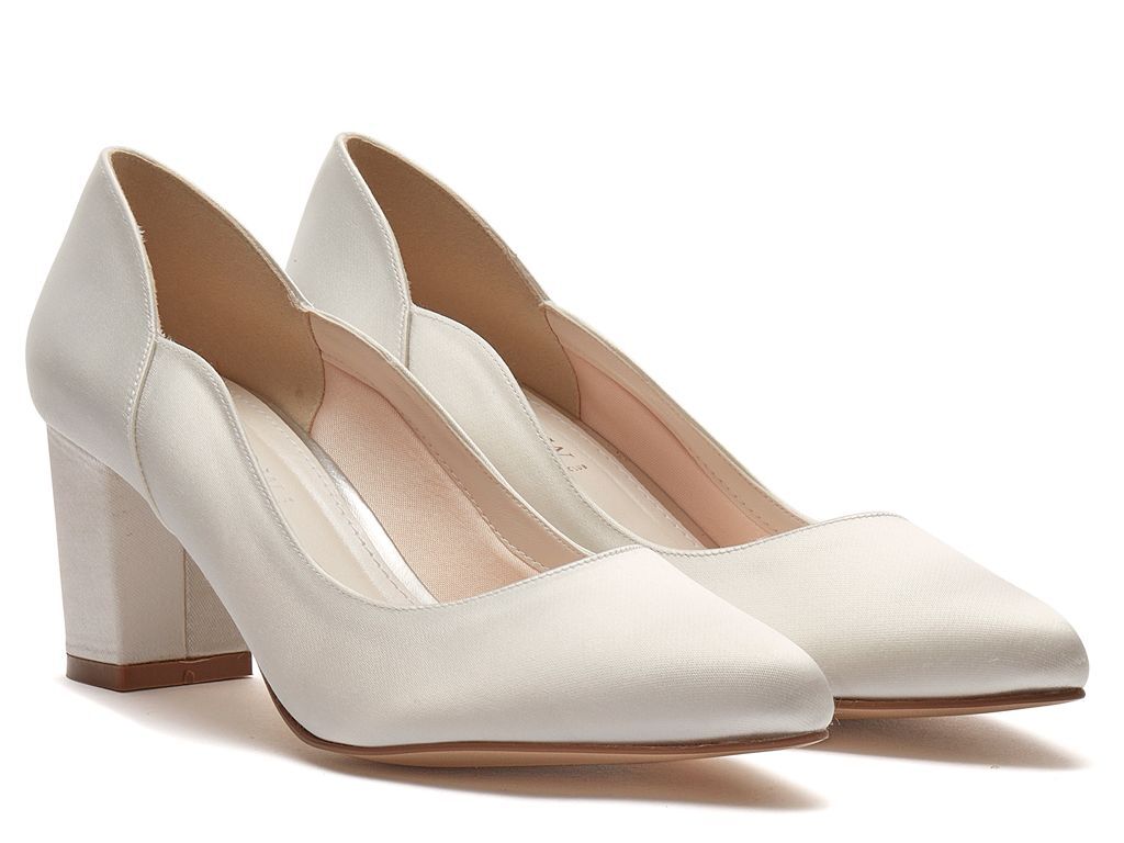 Marie Wide Fitting Ivory Satin Mid Block Heel Bridal Shoes