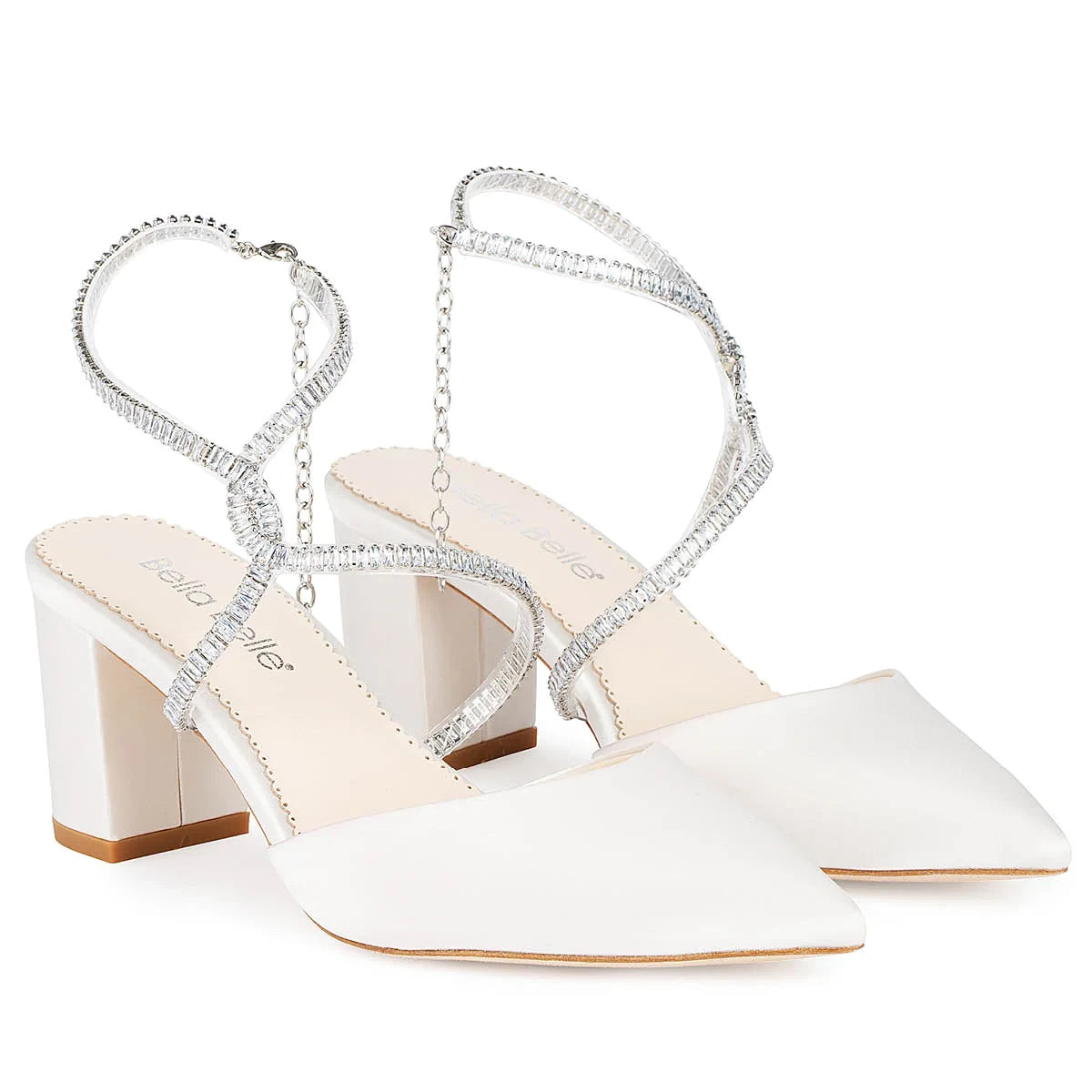 Skylar Mid Block Heel with Crystal Ankle Strap Georgies Bridal Shoes