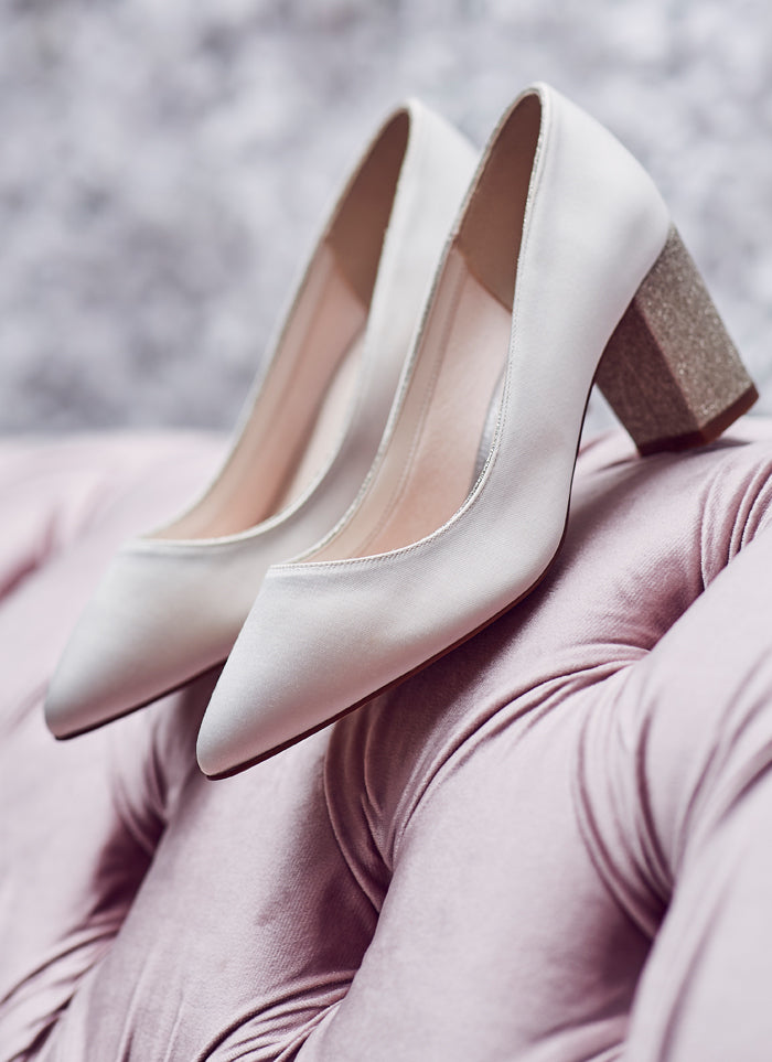Bambi - Ivory Satin Shimmer Block Heel Wedding Shoes