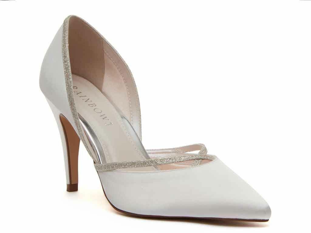 Georgia - Ivory Satin and Silver Shimmer Bridal Court Shoes