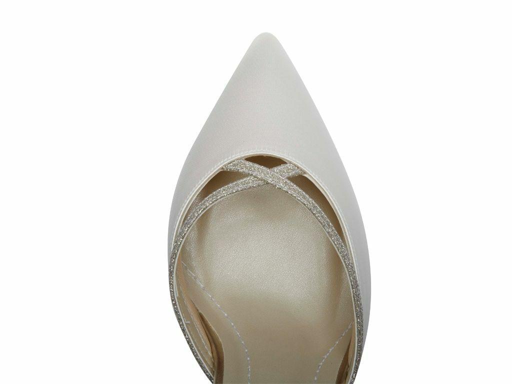 Georgia - Ivory Satin and Silver Shimmer Bridal Court Shoes