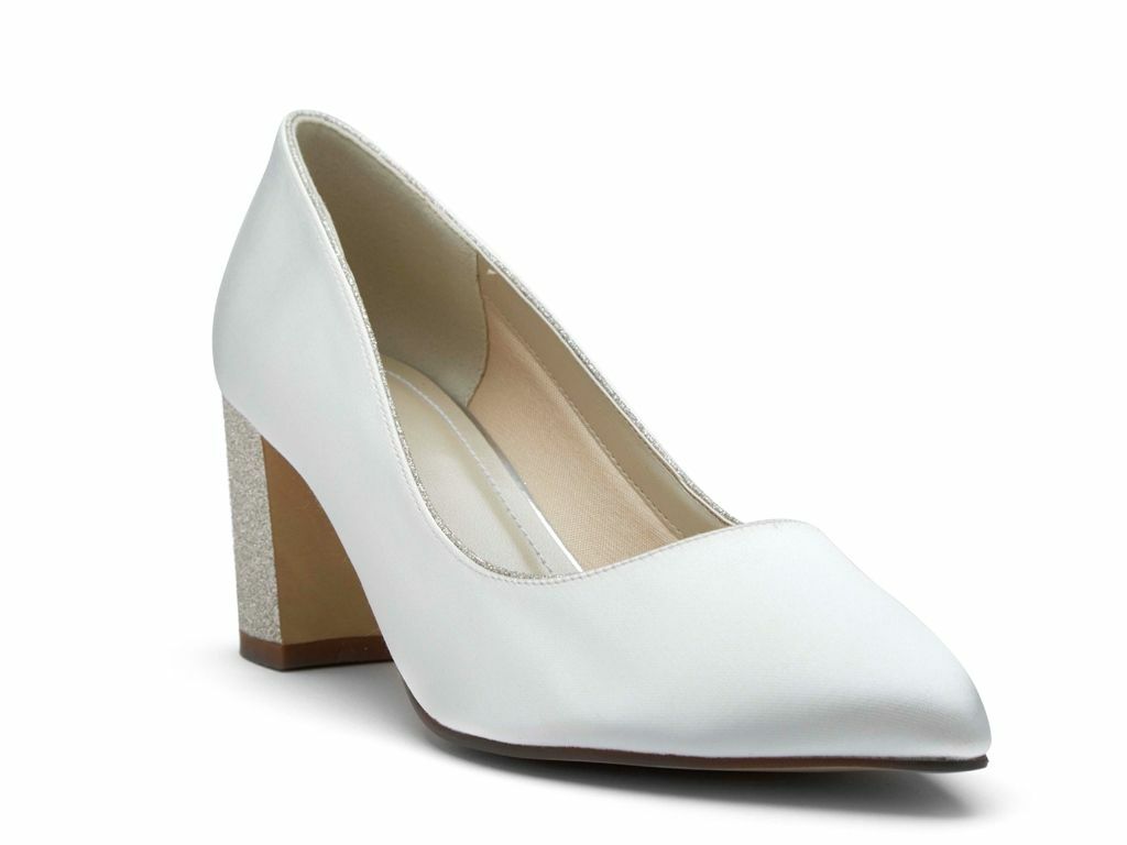 Bambi - Ivory Satin Shimmer Block Heel Wedding Shoes