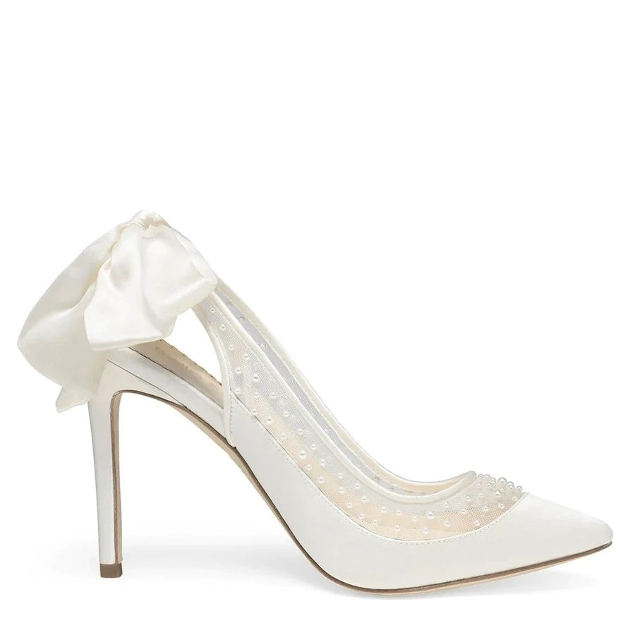 Gabrielle - Pearl Slingback Wedding Shoes with Silk Heel Bow