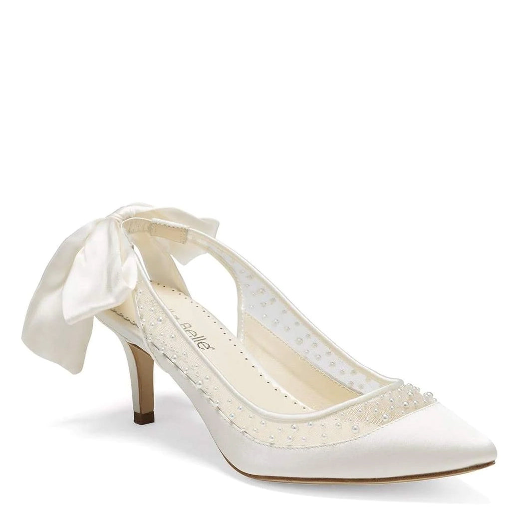 Georgia - Mid Heel Pearl Slingback Shoes with Silk Heel Bow