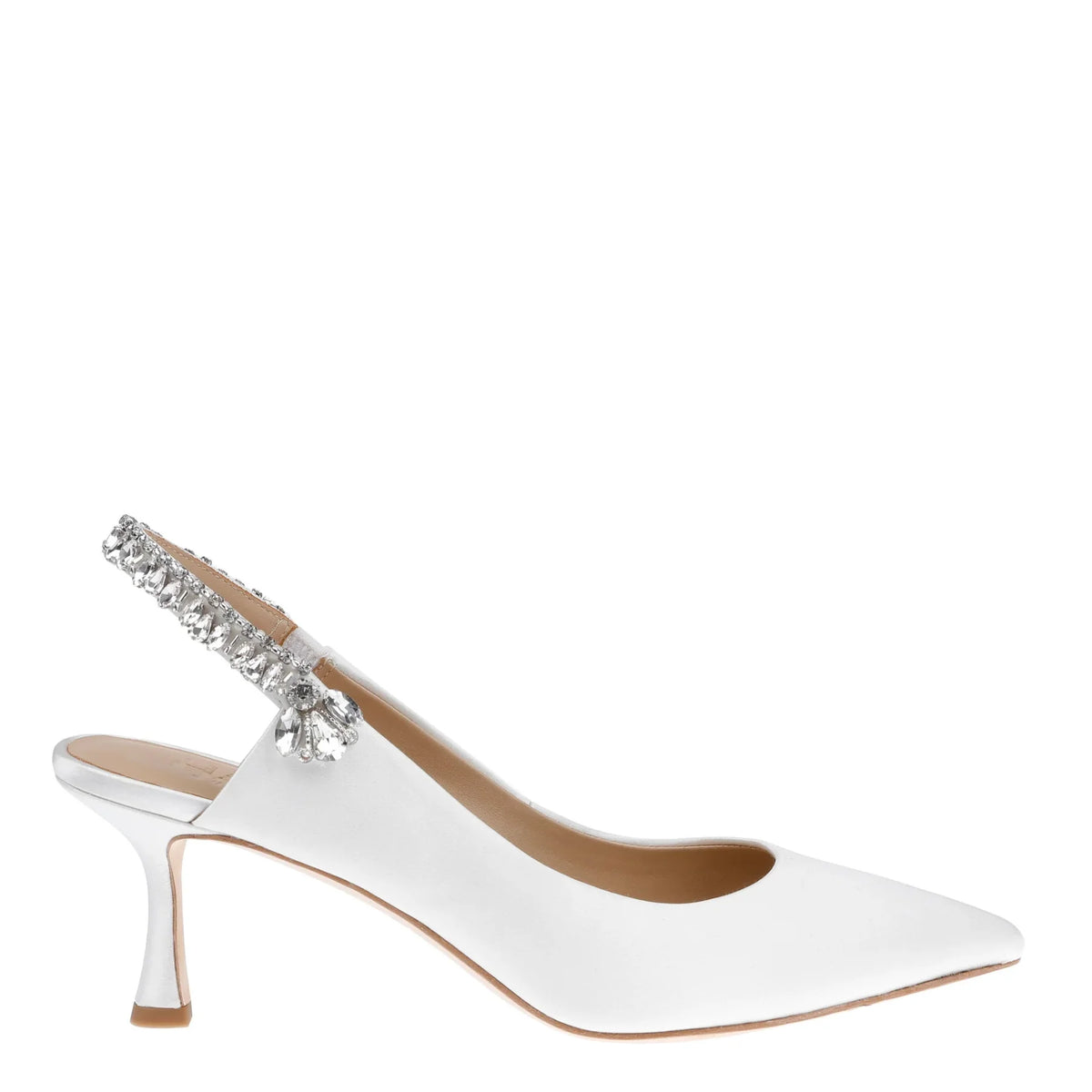 Nina - Soft White Crystal Embellished Sling Back Low Bridal Pump Nina - Soft White Crystal Embellished Sling Back Low Bridal Pump