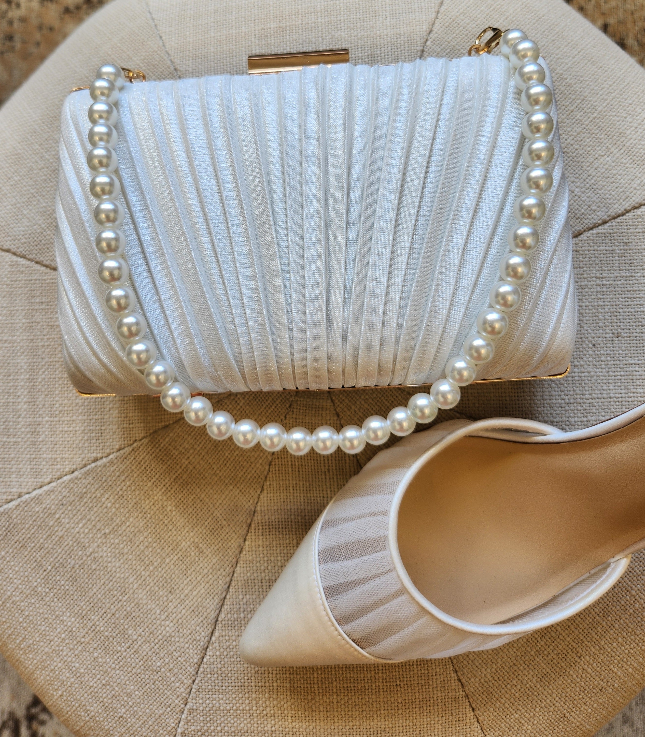 Ana - Ivory Satin with a Pearl Strap
