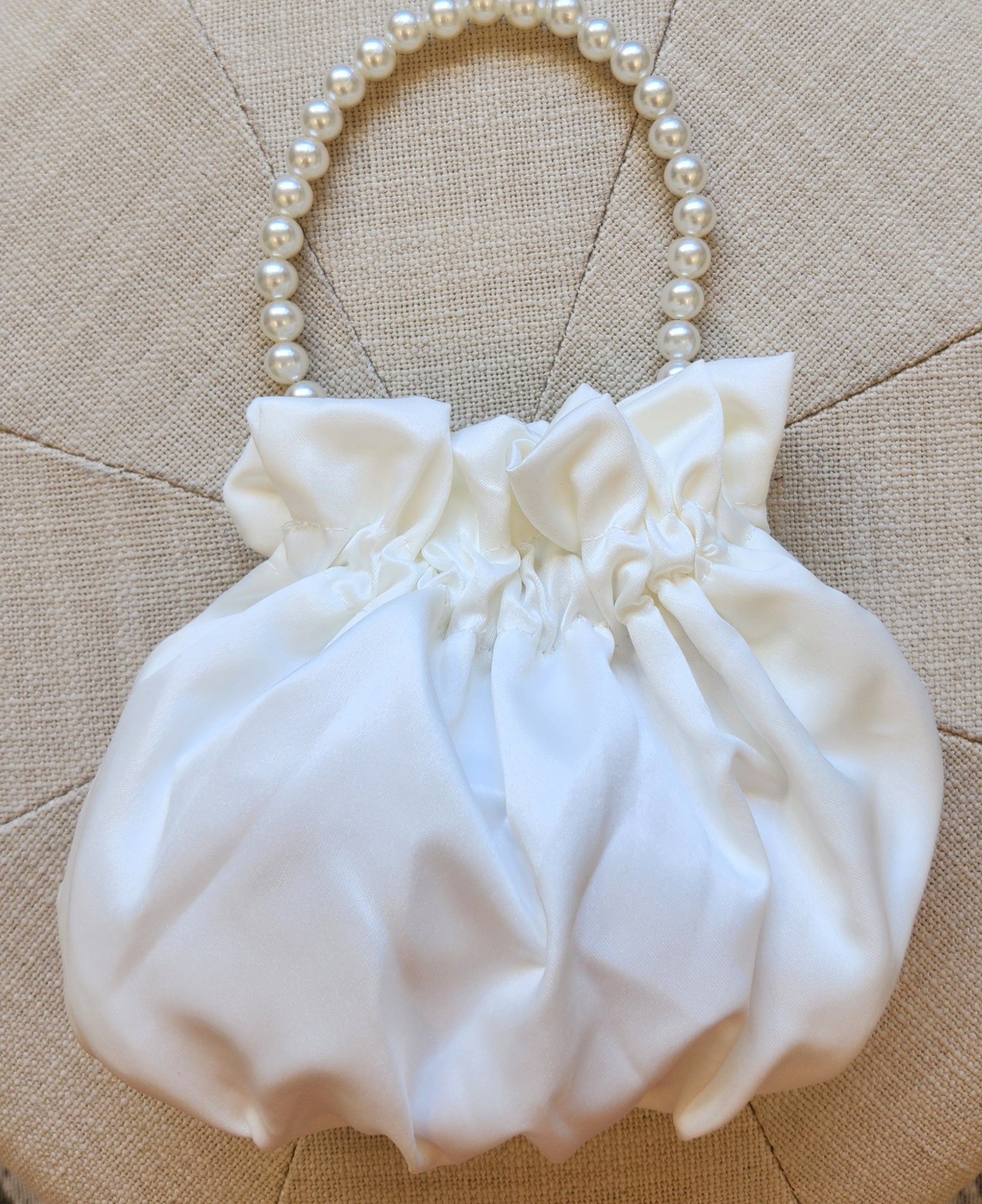 Lucille - Soft Ivory Pouch Bag with Pearl Strap