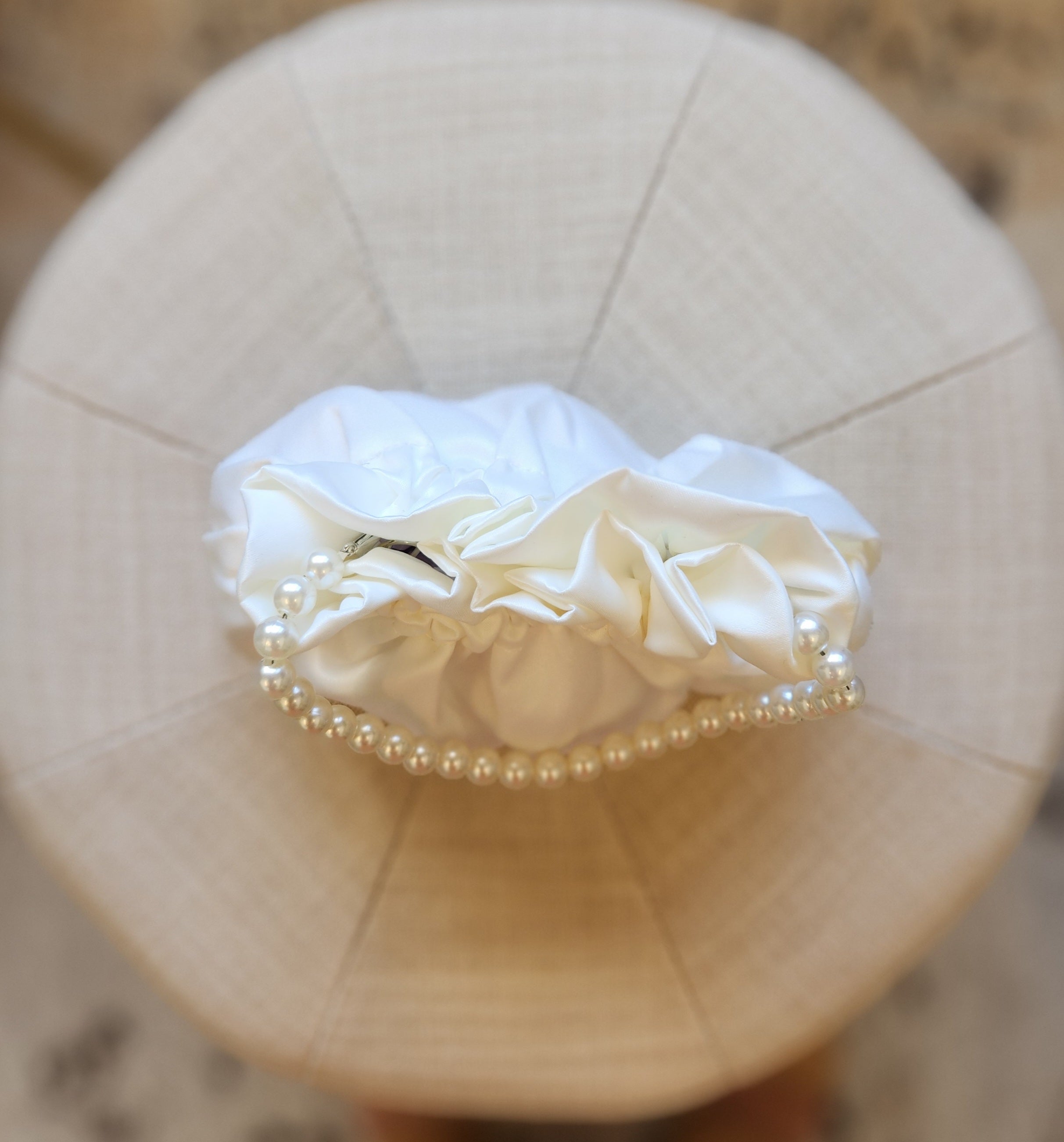Lucille - Soft Ivory Pouch Bag with Pearl Strap