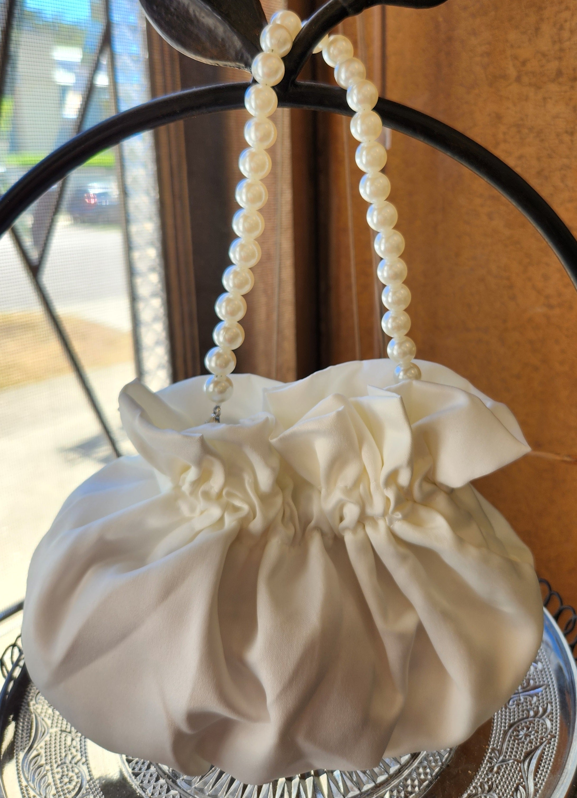 Lucille - Soft Ivory Pouch Bag with Pearl Strap