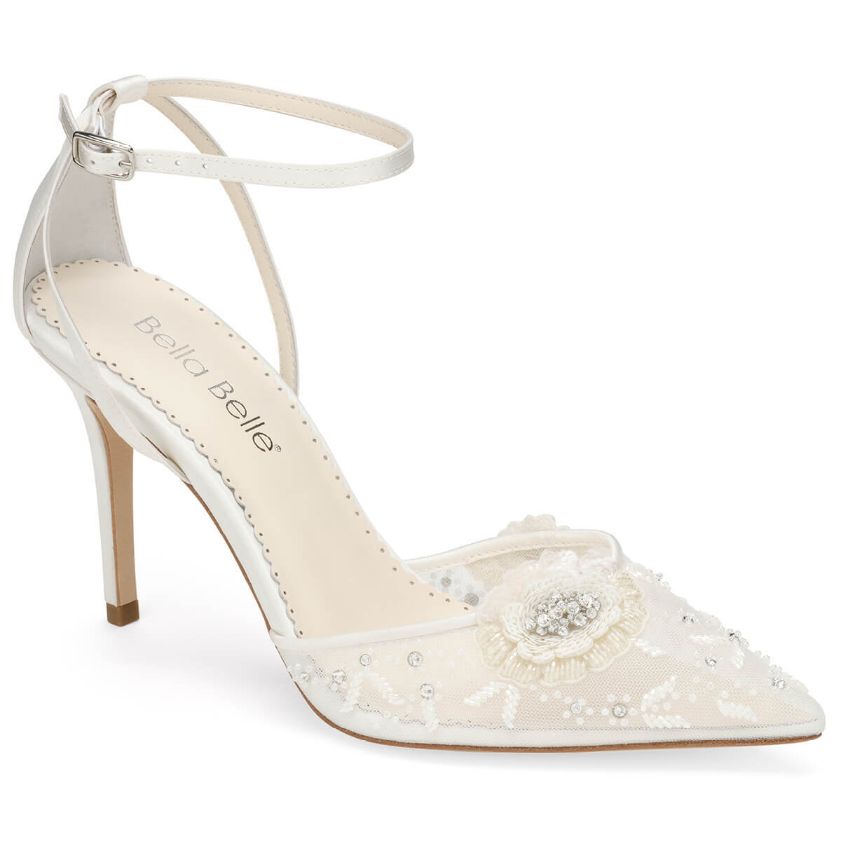 Norah - Beaded Mesh Lace Wedding Shoes with Ankle Strap | Georgies ...