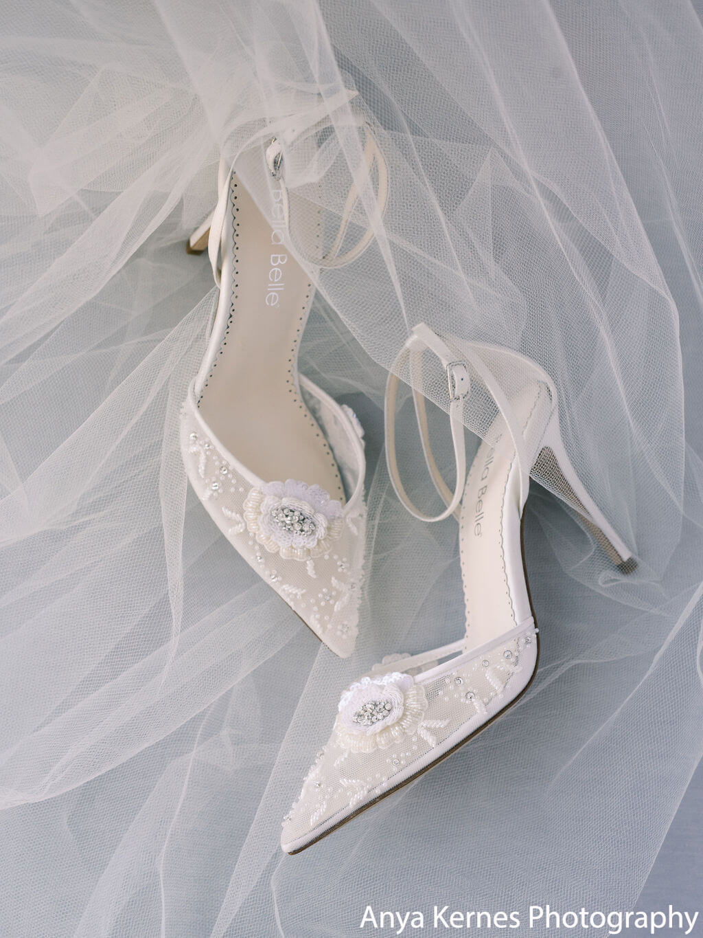 Norah - Beaded Mesh Lace Wedding Shoes with Ankle Strap