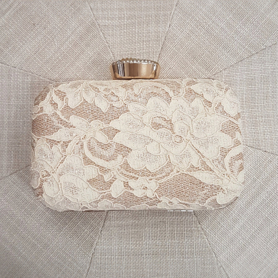 Coralie - Lace and Champagne shimmer Clutch Bag