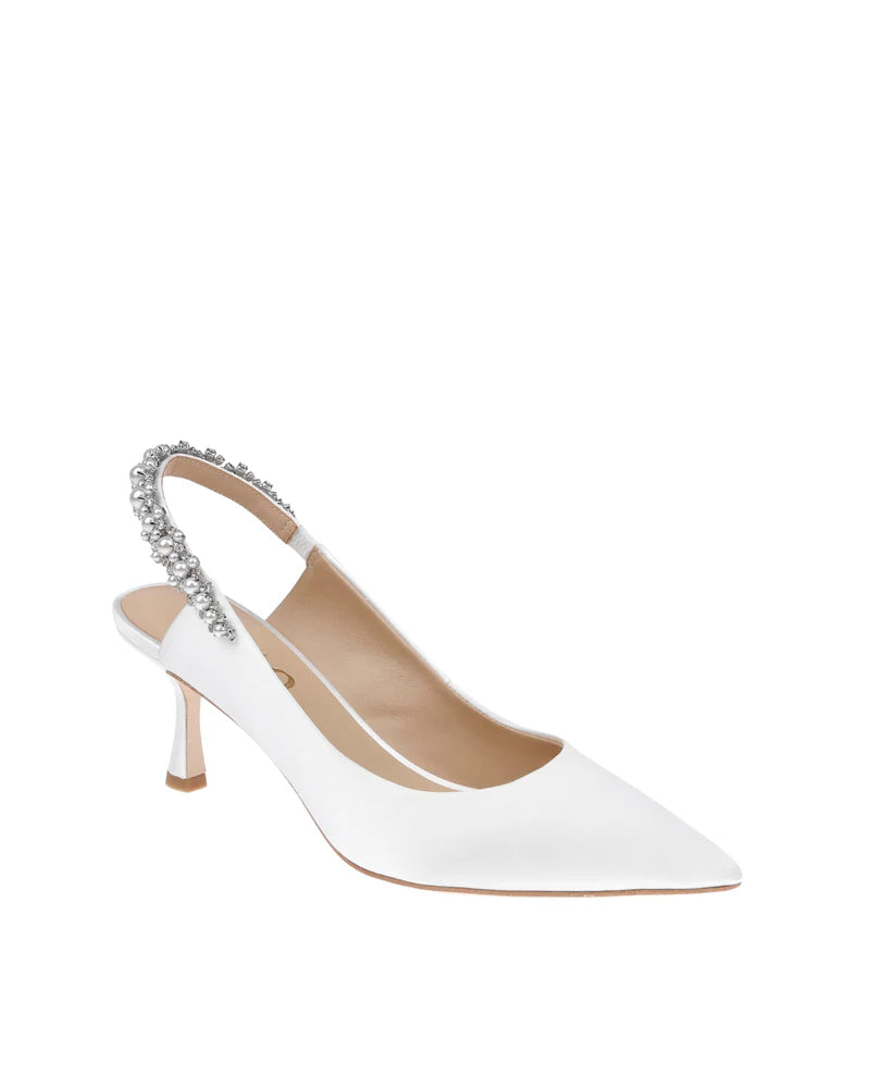 Nina Pearl - White Pearl & Crystal Embellished Sling back Low Bridal Pump