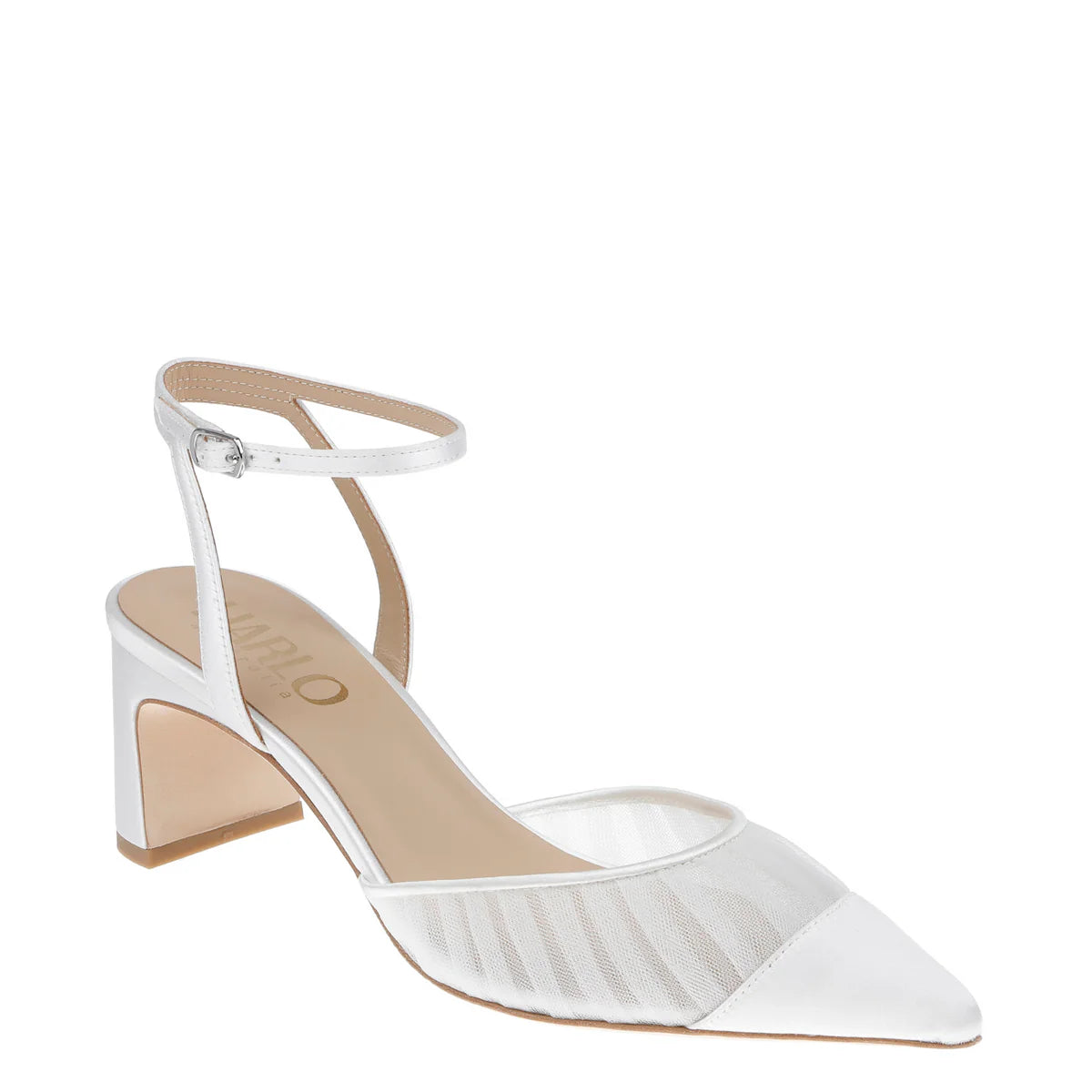 Farah - Tulle & Satin Pointed Toe Low Block Heel - Soft White