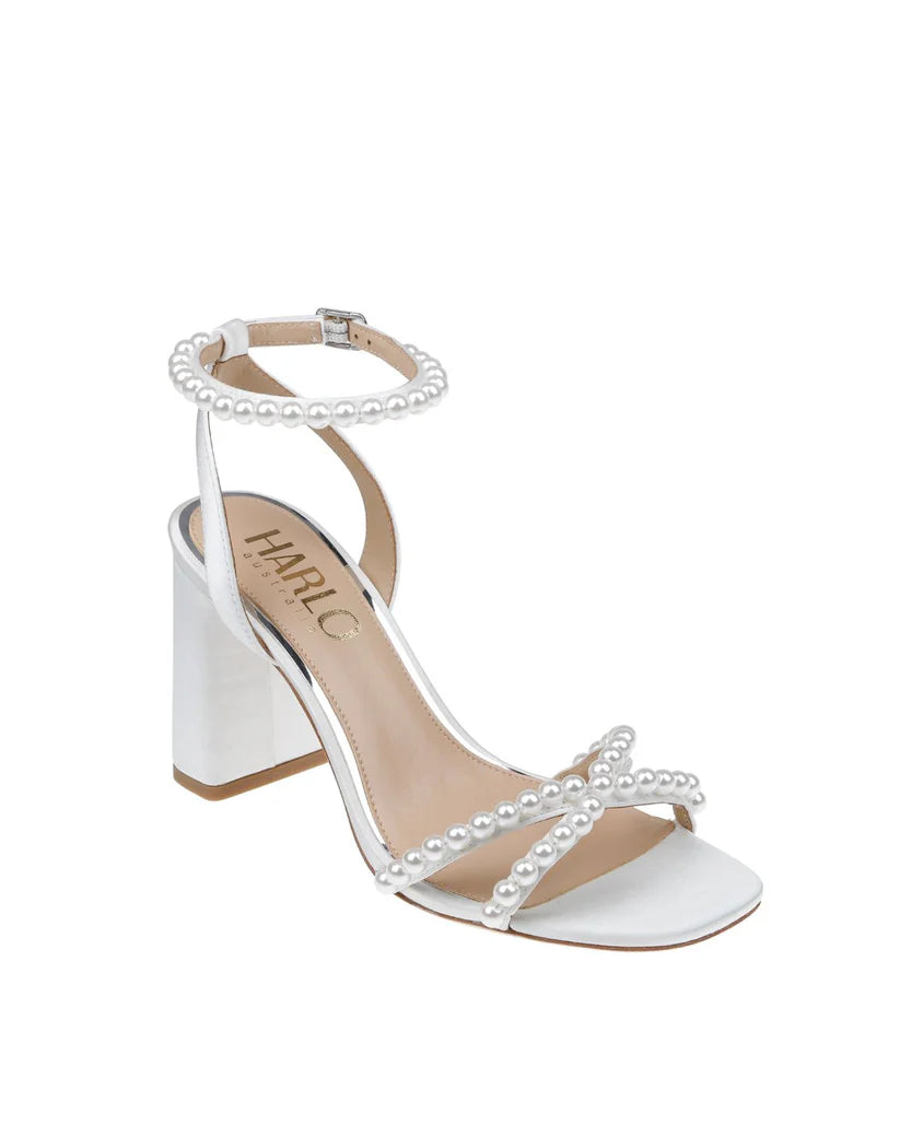 Evie - Soft White Pearl Mid Bridal Block Heel Sandal