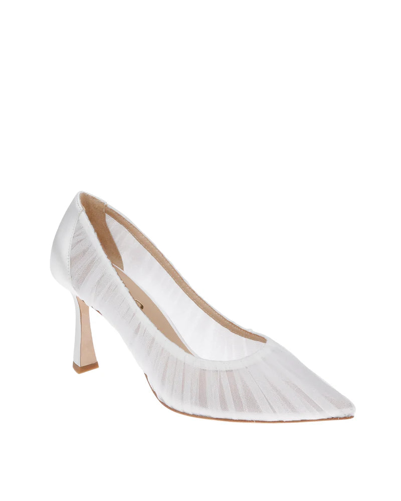 Glinda - Soft White Pleated Tulle Bridal Heels