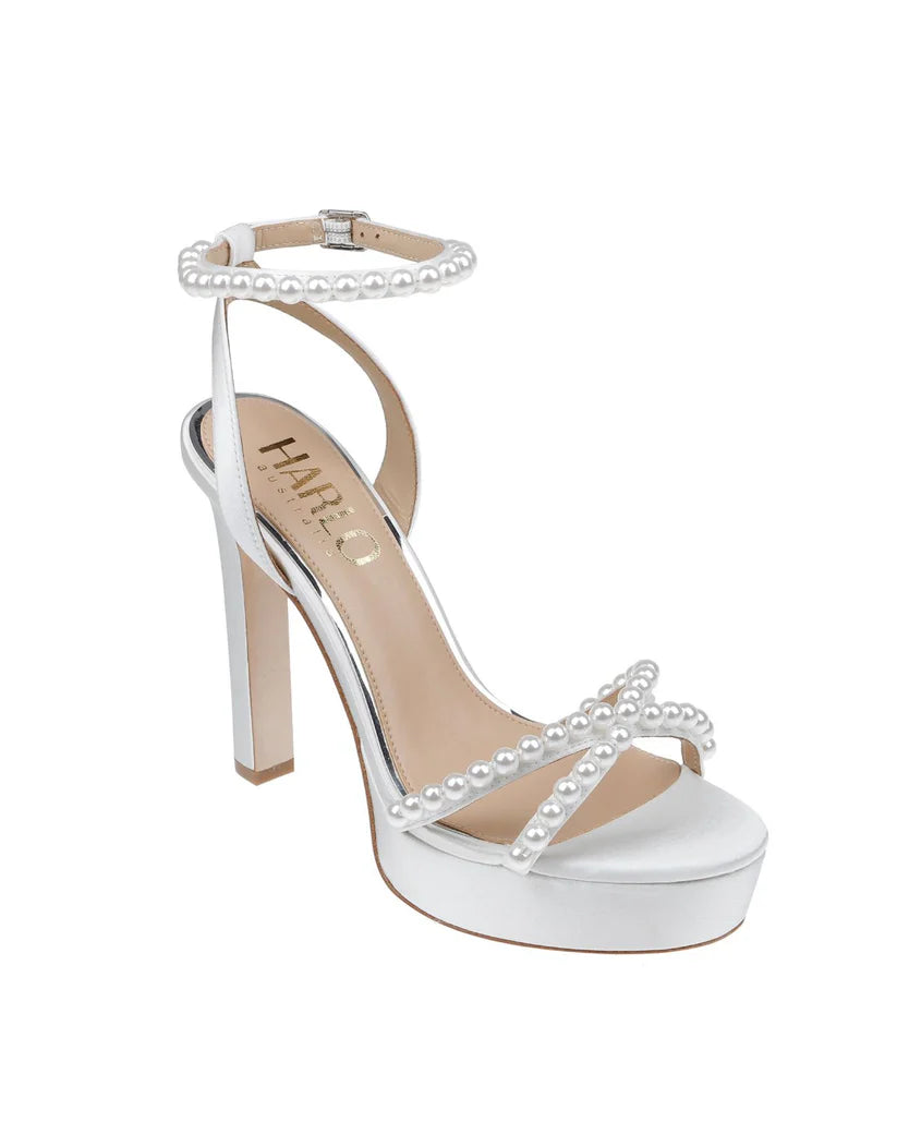 Eva - Soft White Platform Pearl High Block Bridal Heel