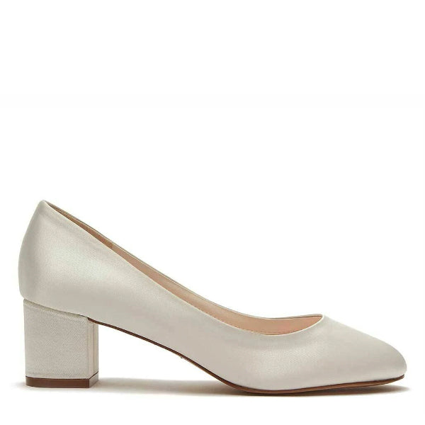 Serenity - Ivory Satin Mid Block Court Shoes