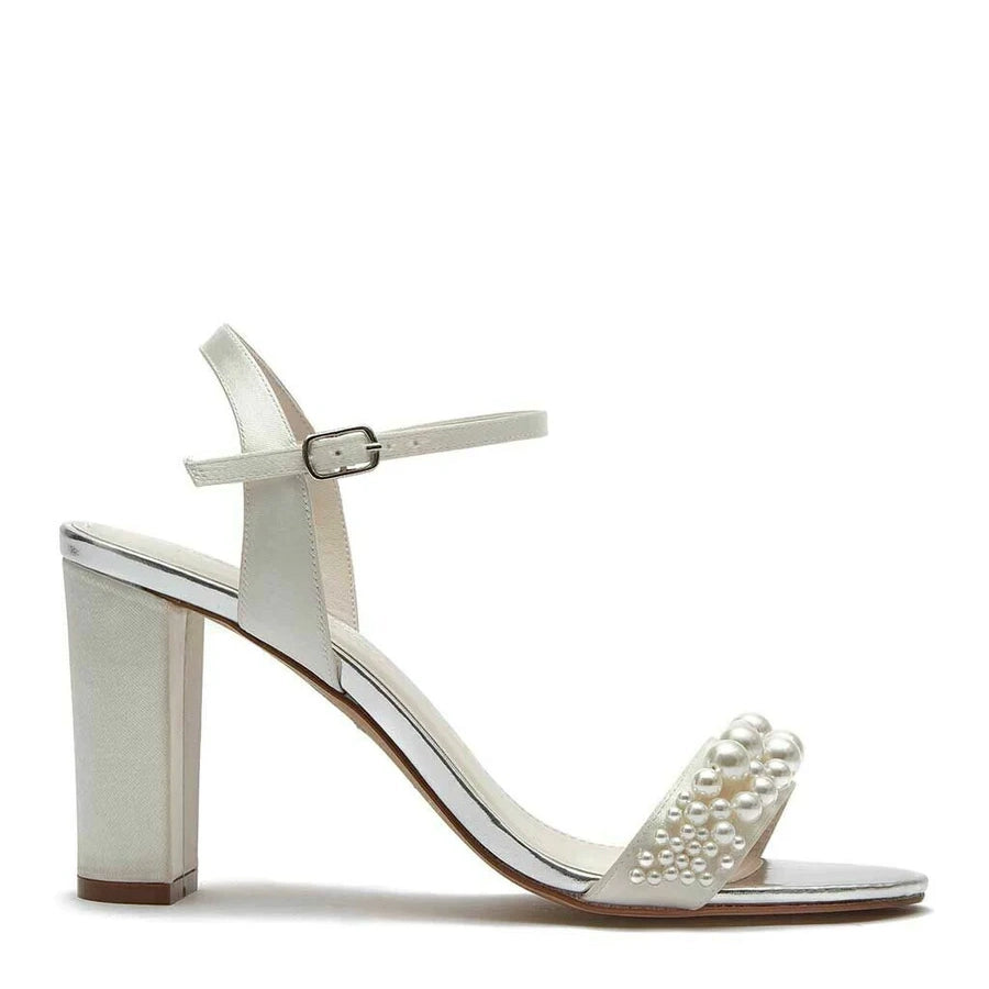 Clara - Ivory Satin Pearl Bridal Sandals