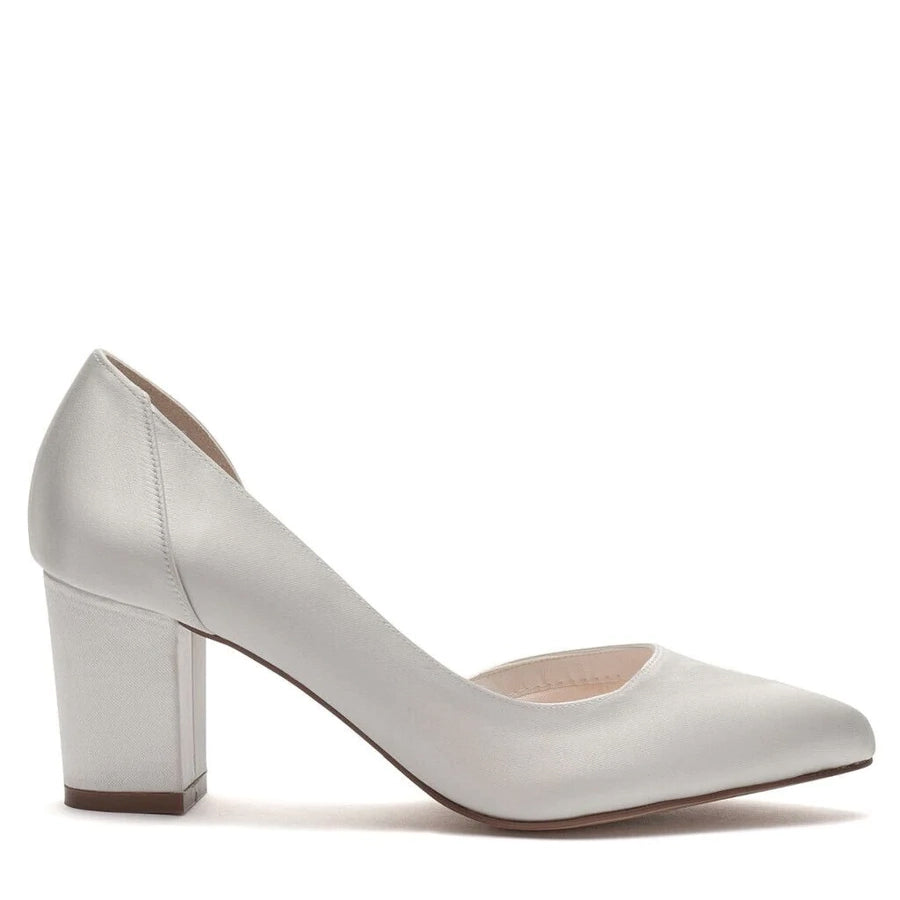 Harriet Ivory Satin Mid Block Heel Court Shoes Georgies Bridal