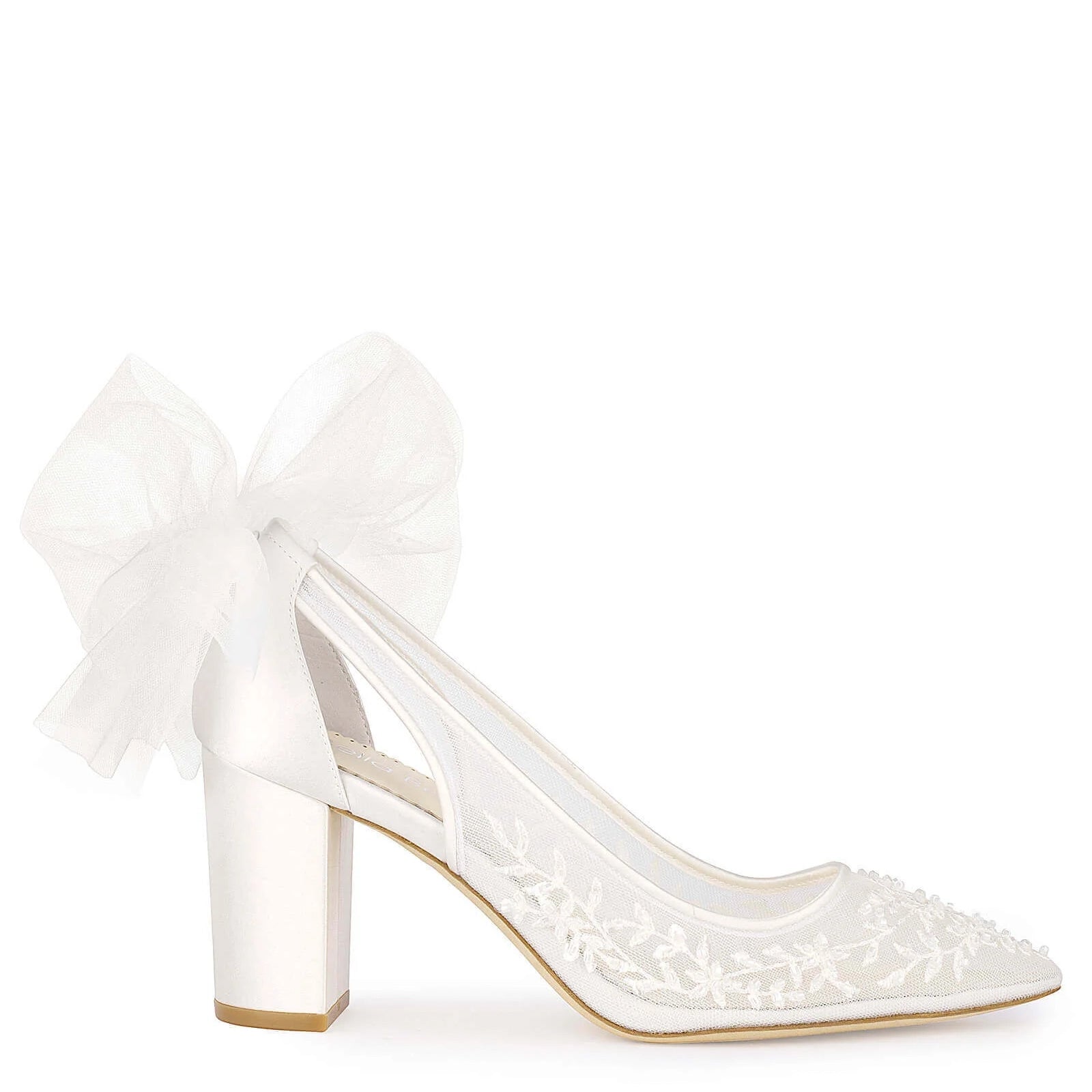 Easton - Block Heel Wedding Shoes With Tulle Bow