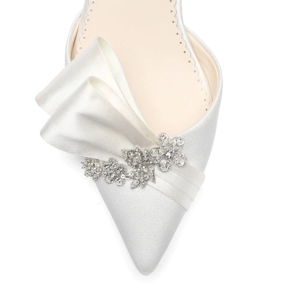 Margo - Low Block Heel Ankle Strap with Crystal Embellished Bow