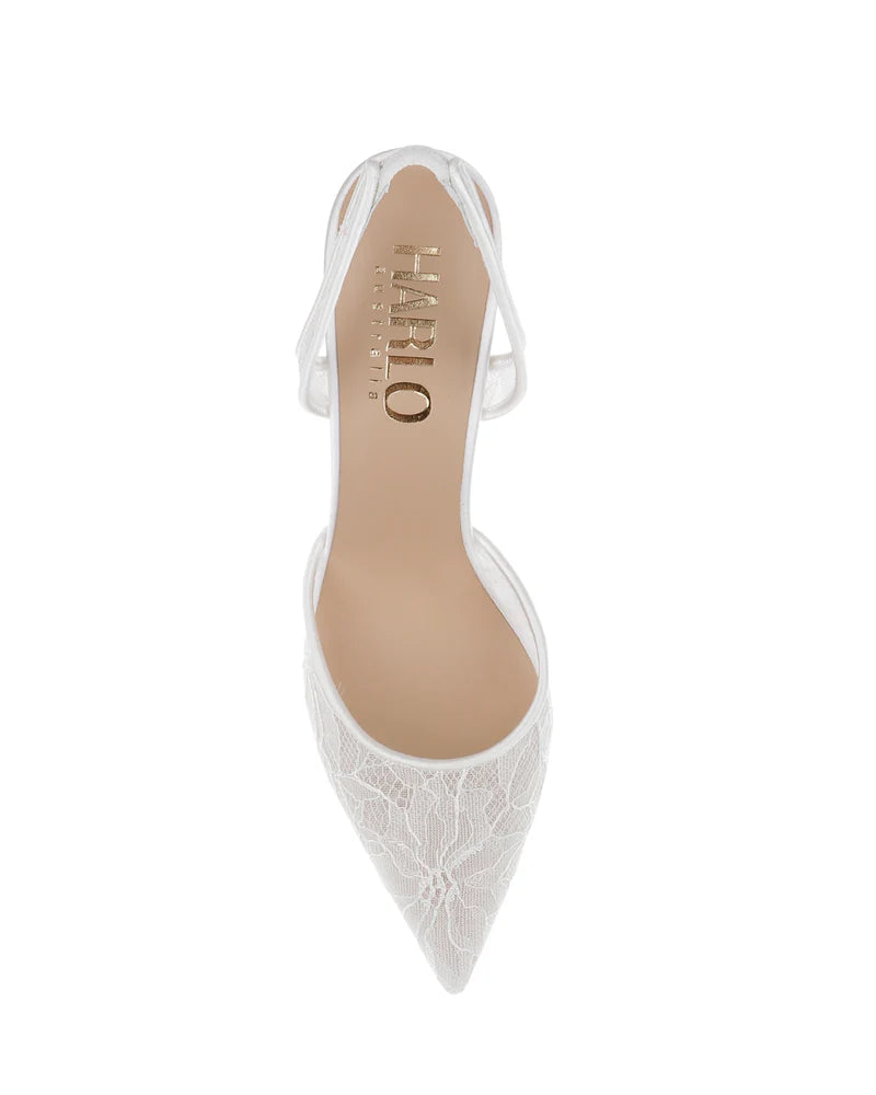 Gigi Lace - Soft White Floral Lace Bridal Slingbacks