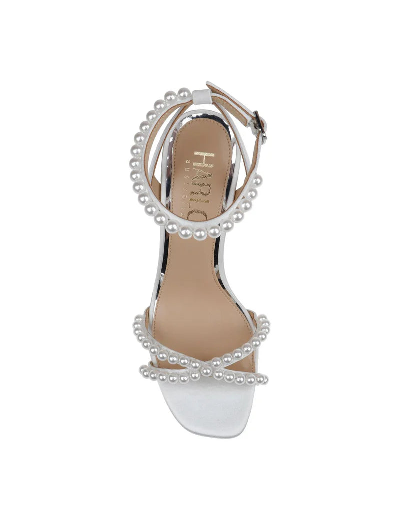 Evie - Soft White Pearl Mid Bridal Block Heel Sandal