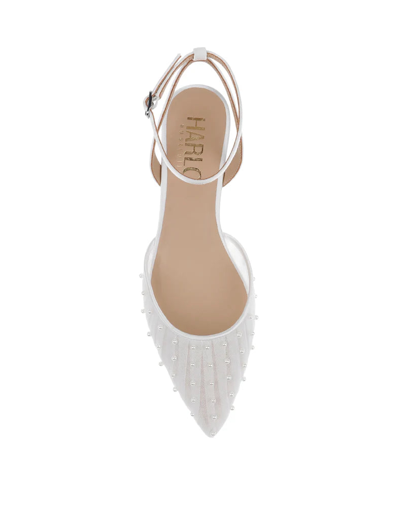Chanel Pearl - Soft White Tulle Flats with Handsewn Pearls