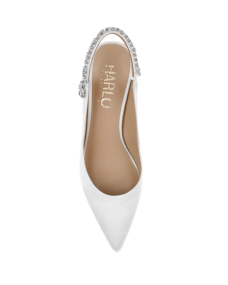 Nina - Soft White Crystal Embellished Sling Back Low Bridal Pump