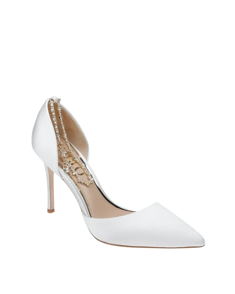 Daniela - Satin Pointed Toe Stiletto With Ankle Bracelet - Soft White