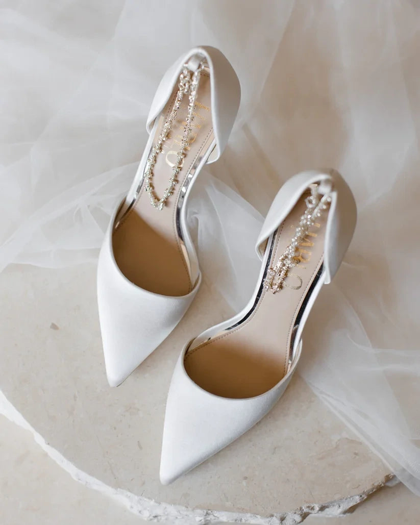White Stiletto White Shoes Women Heels Daniela Soft White Satin
