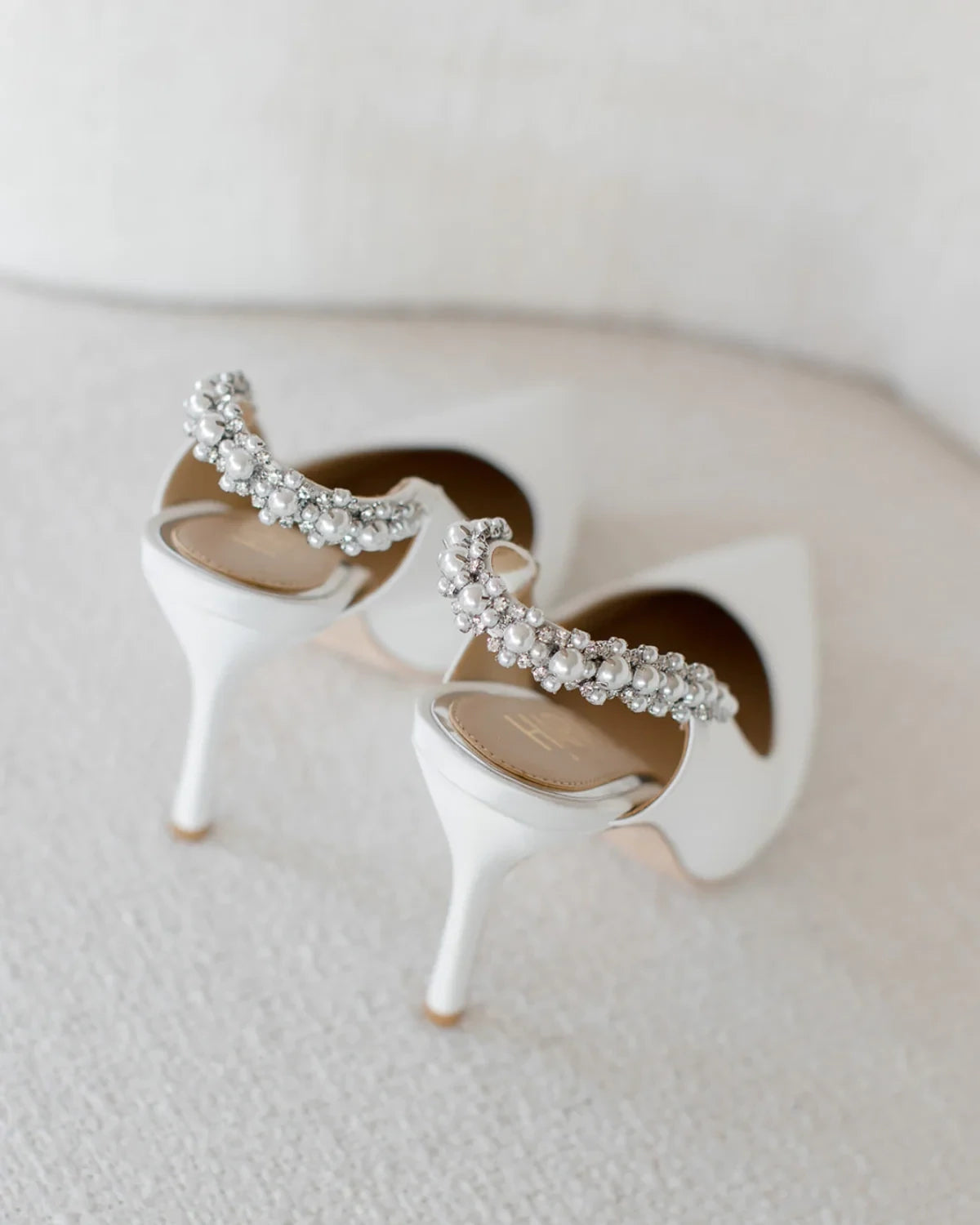 Bonnie Pearl - Soft White Pearl & Crystal Embellished Sling Back Bridal Pump