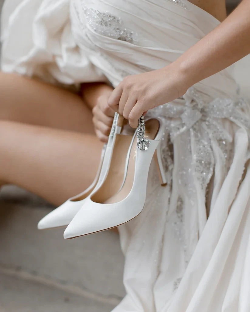 Bonnie - Soft White Crystal Embellished Sling Back Bridal Pump