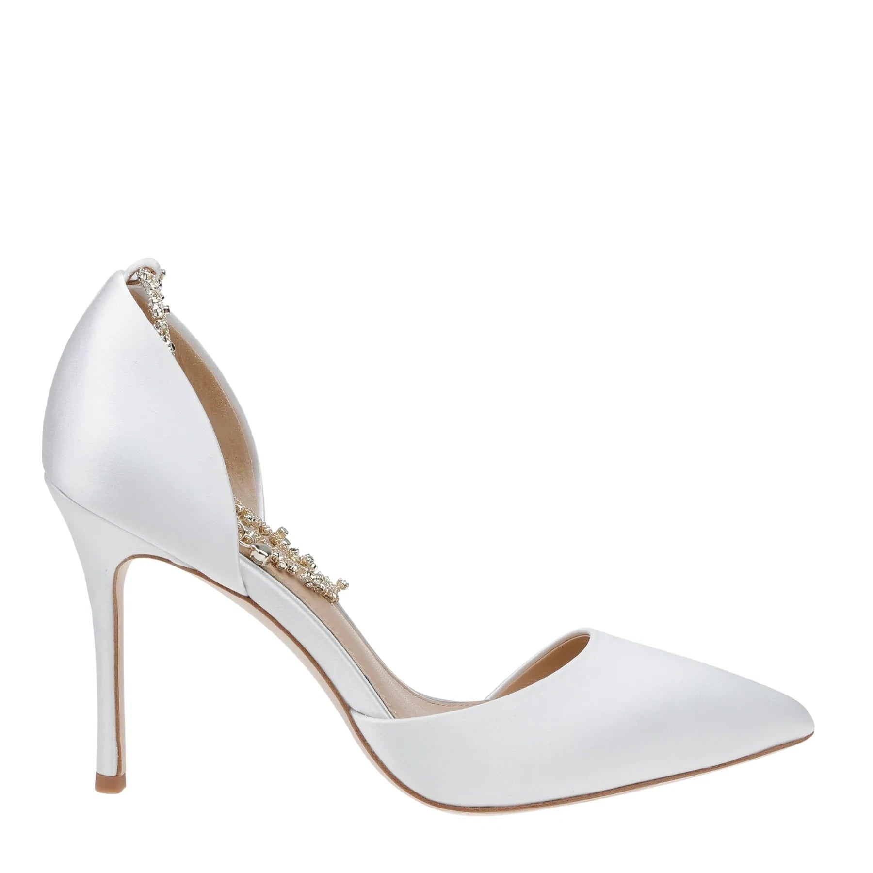 Daniela - Satin Pointed Toe Stiletto With Ankle Bracelet - Soft White