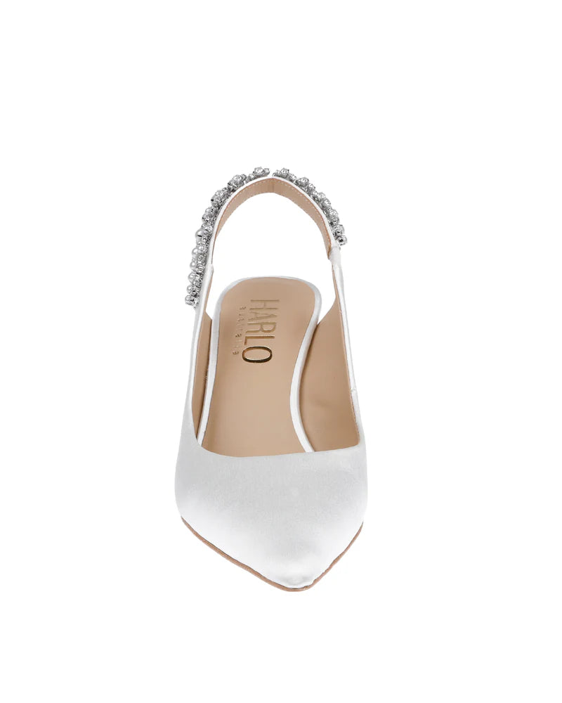 Nina Pearl - White Pearl & Crystal Embellished Sling back Low Bridal Pump
