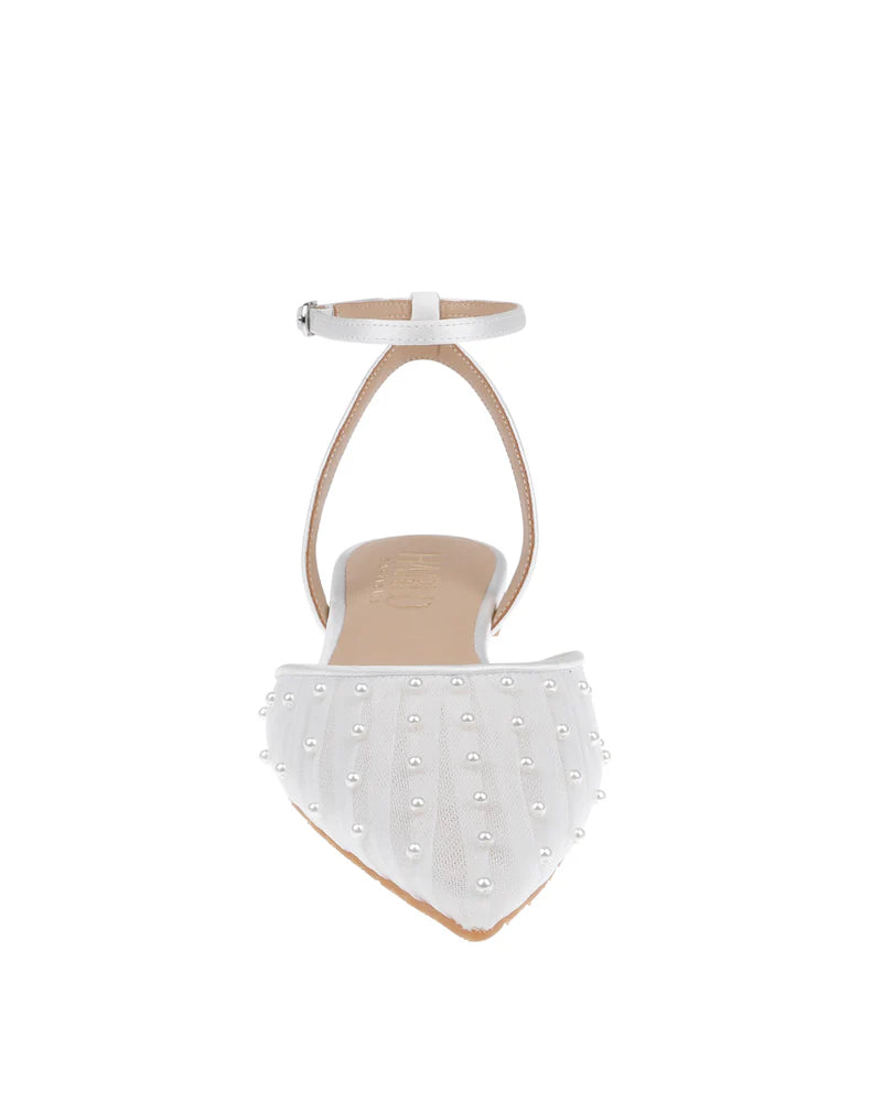 Chanel Pearl - Soft White Tulle Flats with Handsewn Pearls