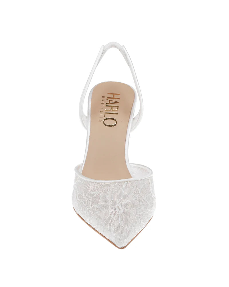 Gigi Lace - Soft White Floral Lace Bridal Slingbacks