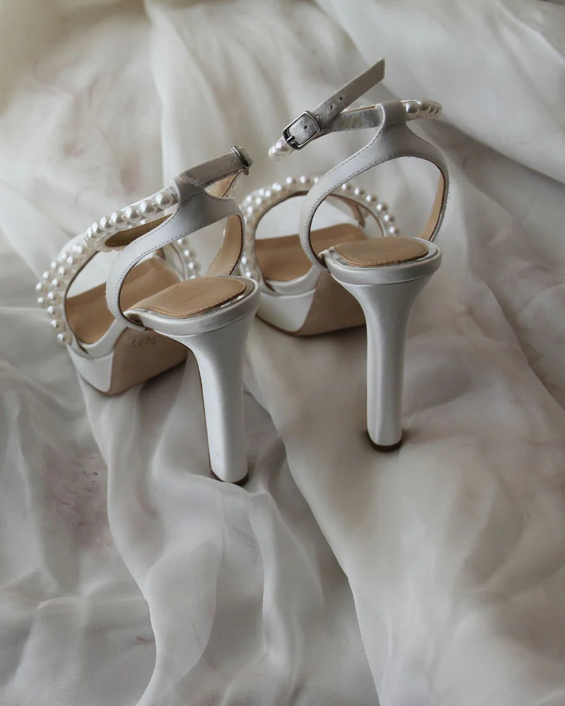 Eva - Soft White Platform Pearl High Block Bridal Heel