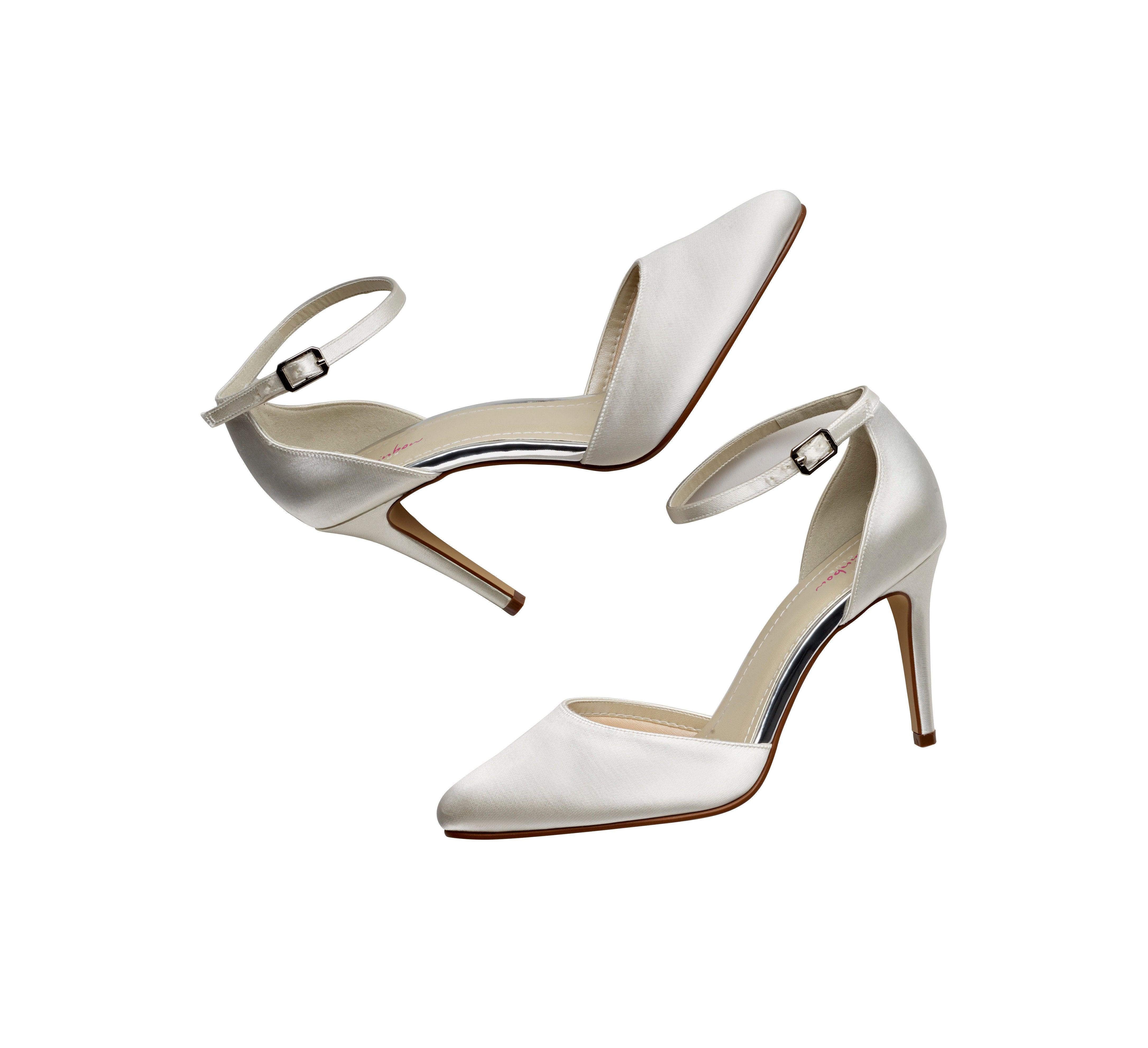 Carly - Ivory Satin Ankle Strap Wedding Shoes