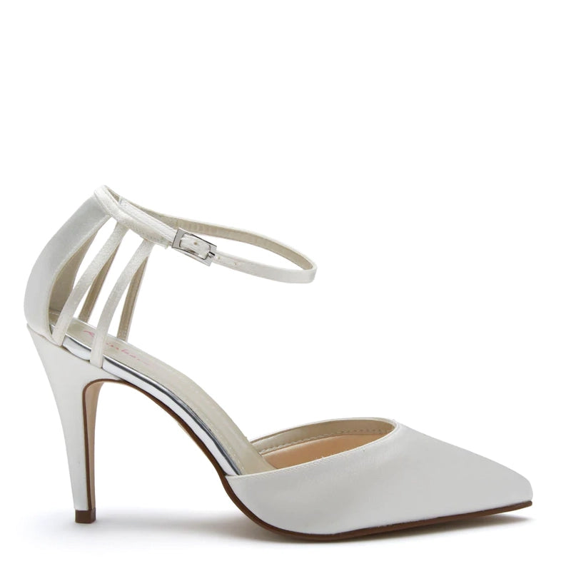 Kennedy - Ivory Satin Ankle Strap Bridal Shoes