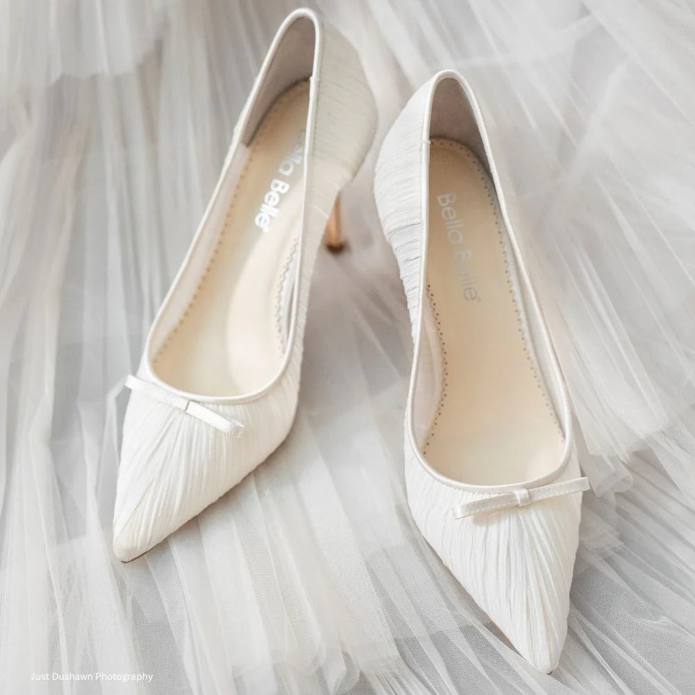 Amelie - Pleated Silk Crepe Ivory Wedding Shoes