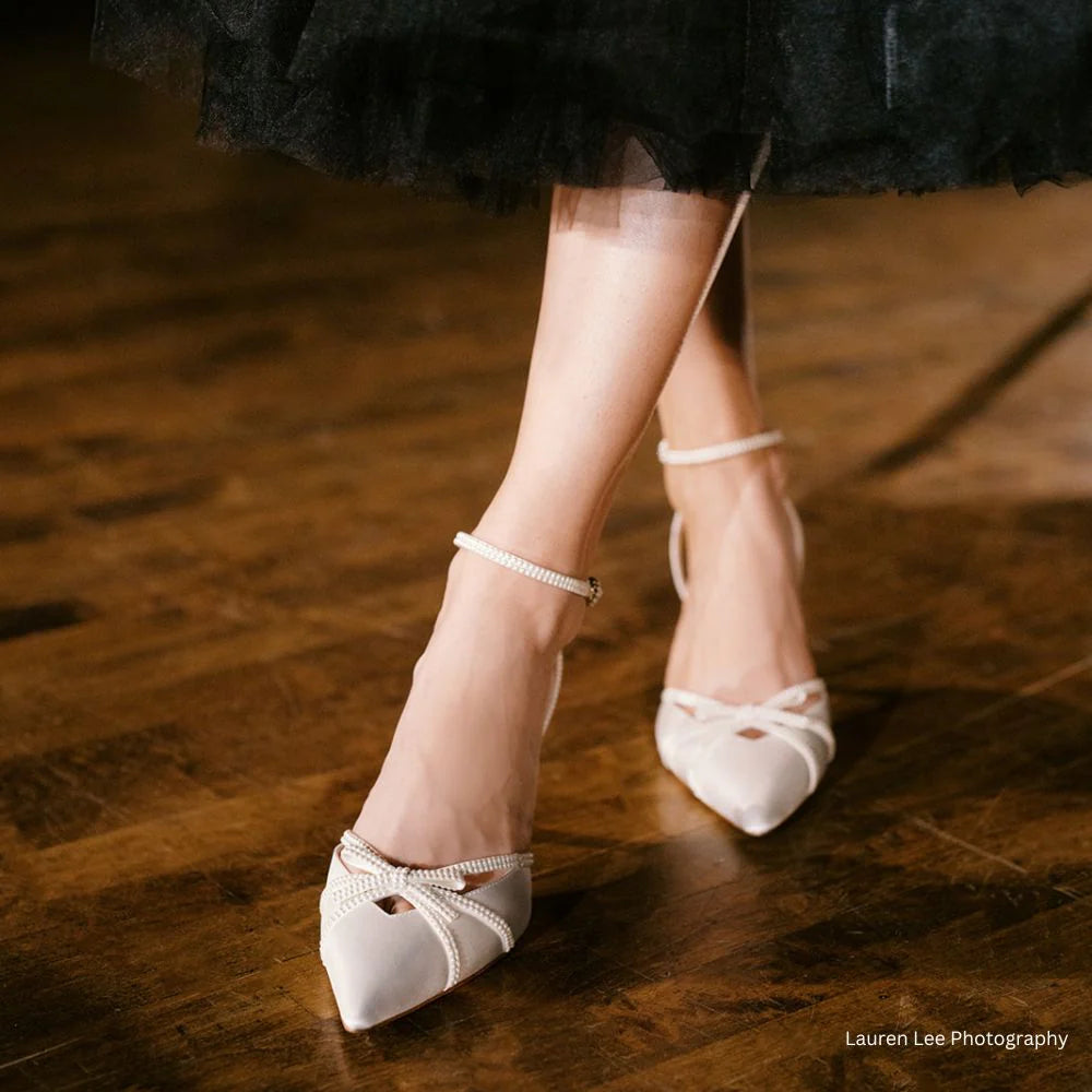 Alix - Cone Heel Pump Pearl Bow Wedding Shoes