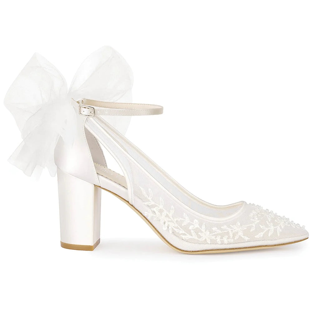 Easton - Block Heel Wedding Shoes With Tulle Bow