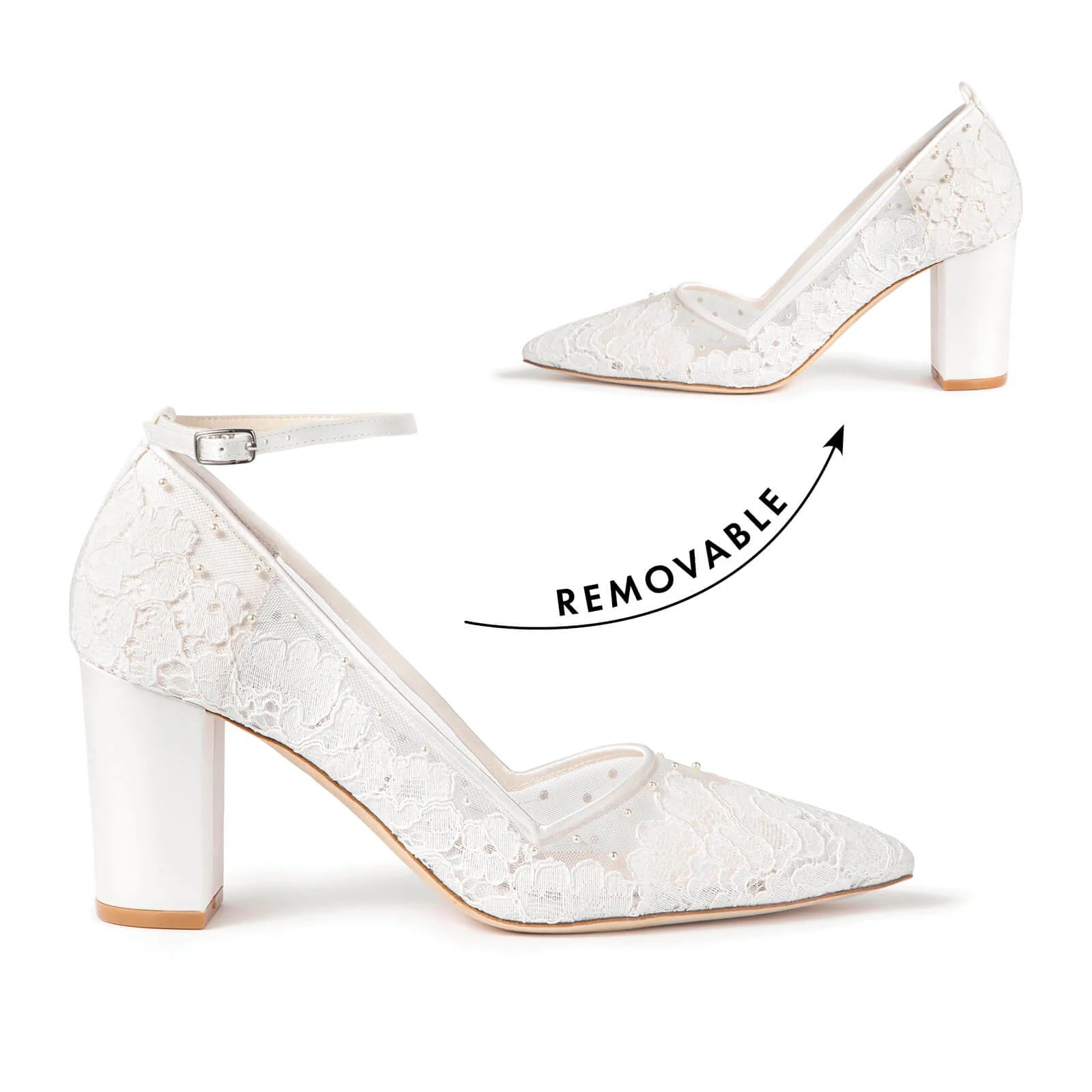 Margot - Lace Pearl Bridal Block Heel